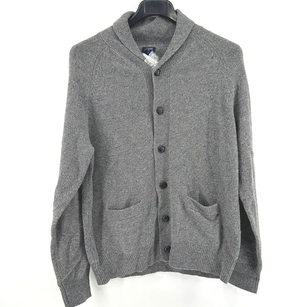 J.Crew Shawl Collar Cardigan Men L Gray Heathered Regular Fit Lambswool NWT New